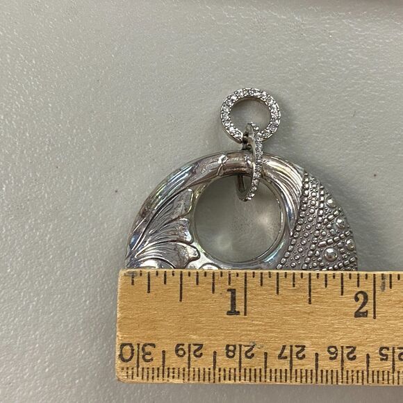 Brighton Reversible Pendant Silver Tone Rhinestone Chunky Statement Round Large - Picture 4 of 13